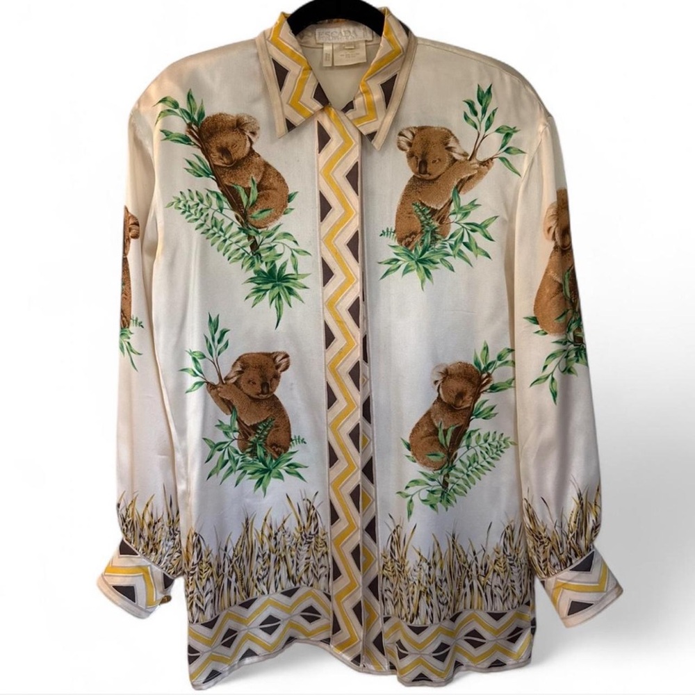 Escada 1980s Silk Blouse with Koala print Safari RARE!!!